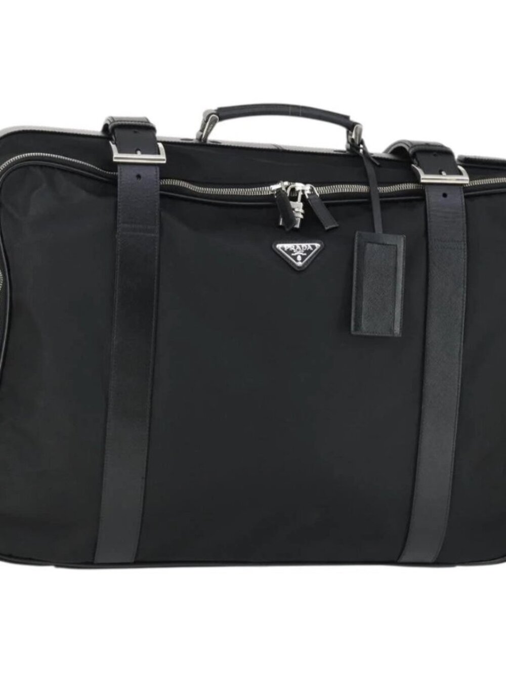 PRADA Suitcase Nylon Black Silver Auth 162425